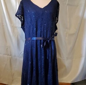 NWT Sz 3X Candalite Deep Blue Lace Sequined Maxi Dress